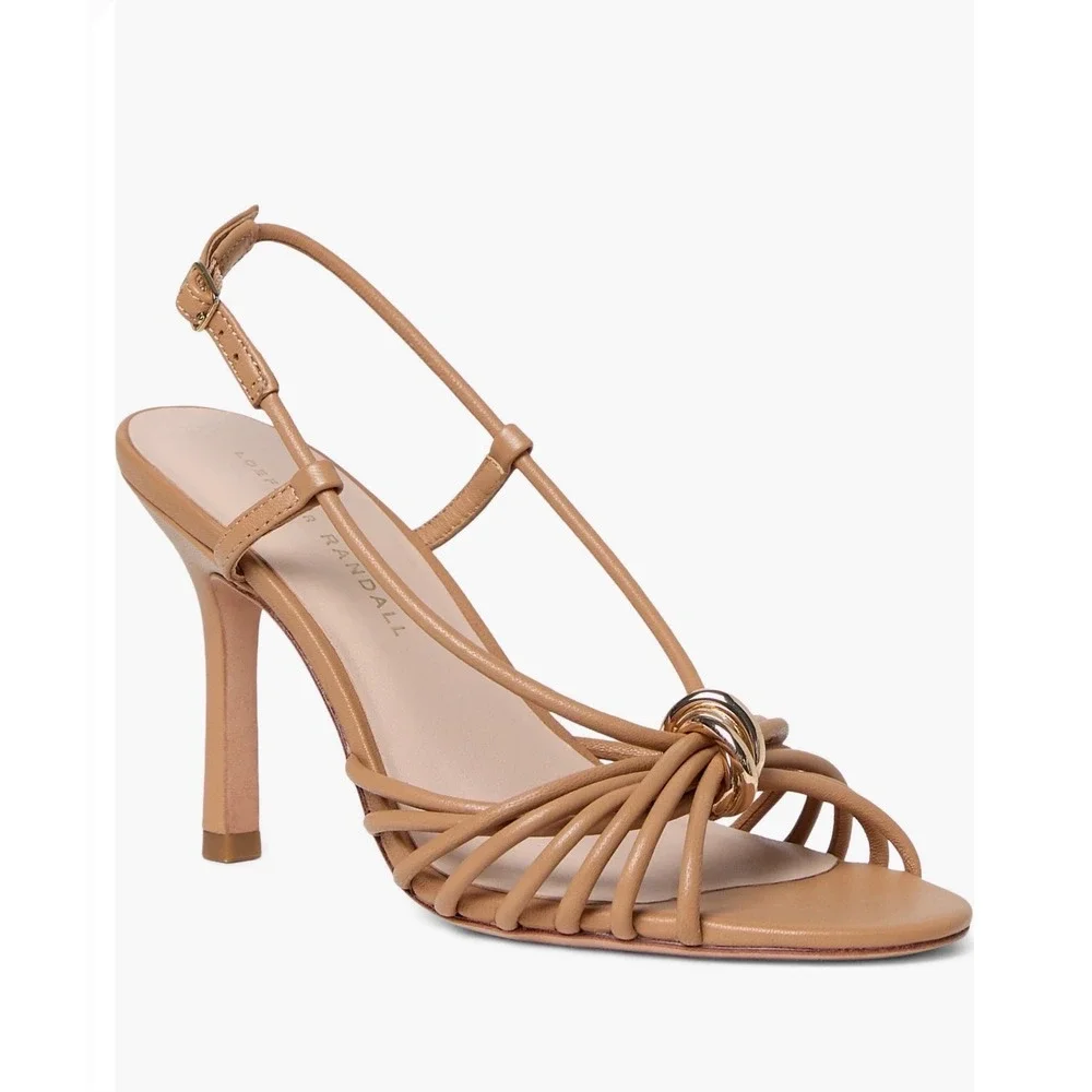 Loeffler Randall Mareka Leather Strappy Slingback Stiletto Heels in Dune Size 8